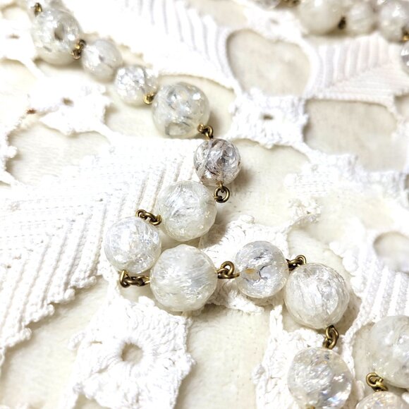🎀1970s Vintage Icy Clear Art Deco Rock Crystal Crackled Beaded 18" Necklace - Picture 5 of 10